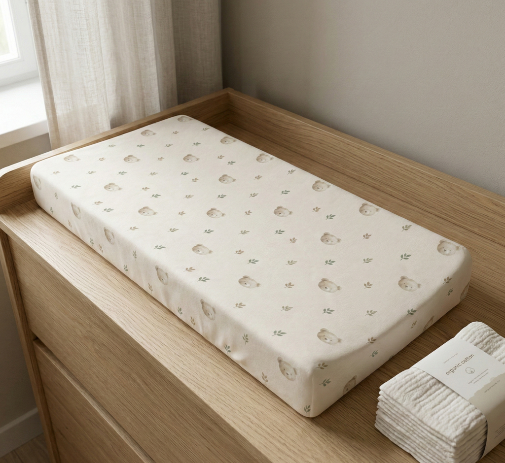 The Calm Bear Changing Pad Cover -  Soft Fitted Nursery Cover