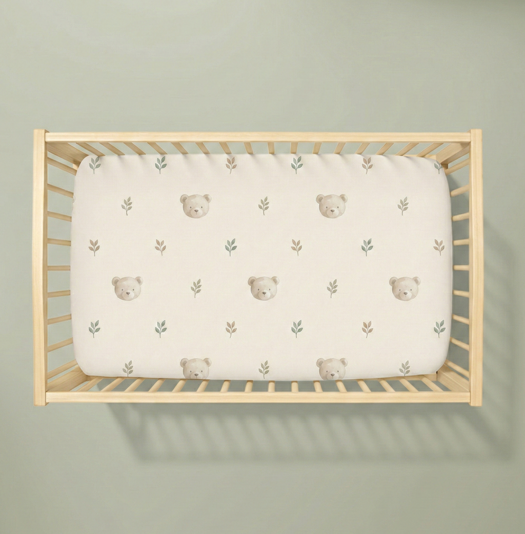 Serene Bear & Botanicals Crib Sheet — Fitted Baby Bedding