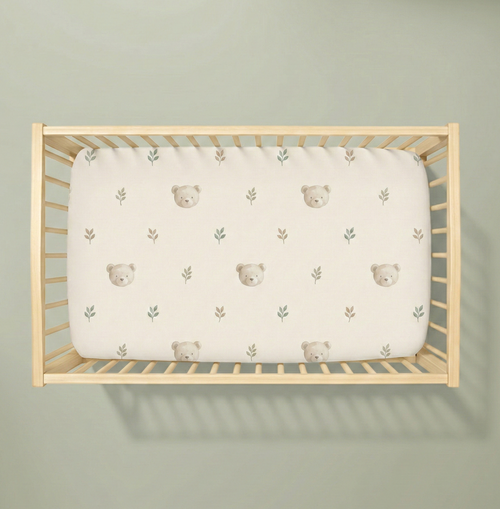 Serene Bear & Botanicals Crib Sheet — Fitted Baby Bedding